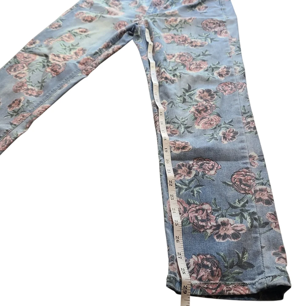 Vintage America Floral Skinny Jeans Rose Print Denim Women 10 Cottagecore Spring - Picture 11 of 11